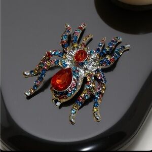 Vibrant Multicolor Rhinestones Spider Brooch Jewelry Pin